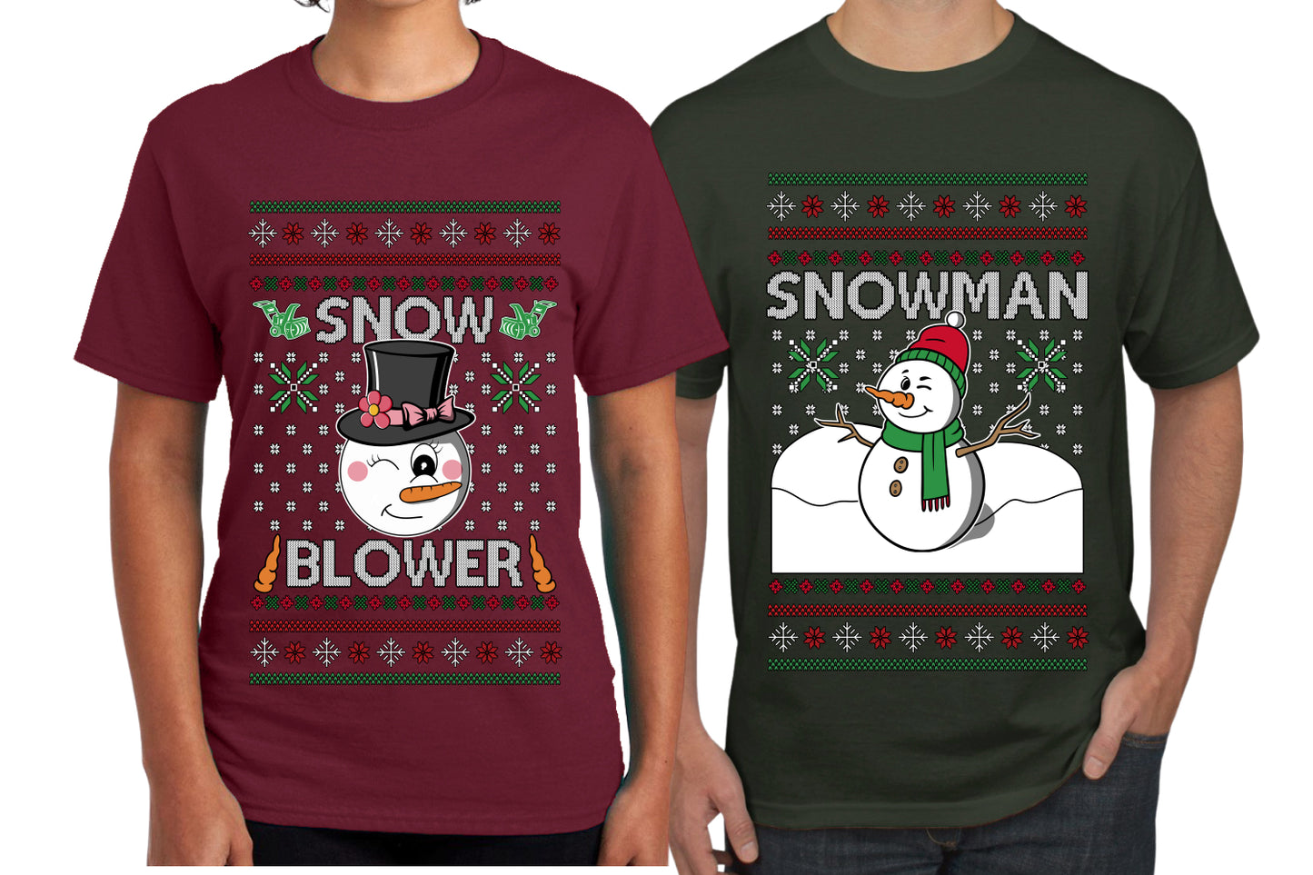 Snow Blower Snowman Sweater Girlfriend Boyfriend Gift His and Hers Matching Ugly Christmas Couple T-Shirt