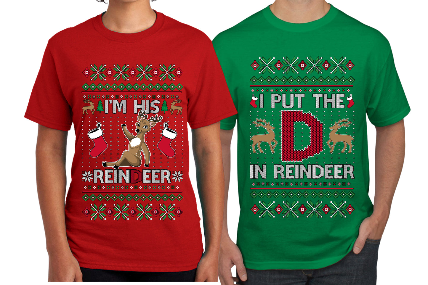 I Put The D In Reindeer Sweater Girlfriend Boyfriend Gift His and Hers Matching Ugly Christmas Couple T-Shirt