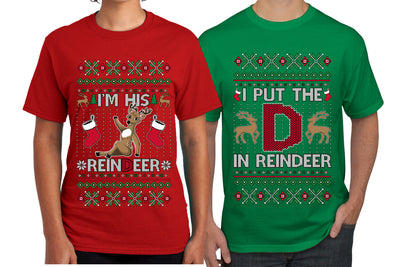 I Put The D In Reindeer Sweater Girlfriend Boyfriend Gift His and Hers Matching Ugly Christmas Couple T-Shirt