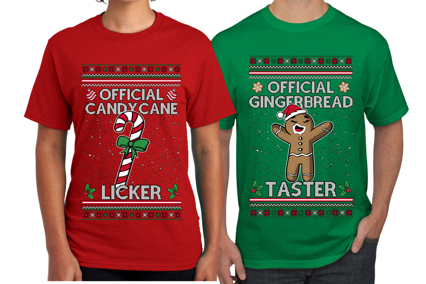 Official Candy Cane Licker Gingerbread Taster Sweater Girlfriend Boyfriend Gift His and Hers Matching Ugly Christmas Couple T-Shirt