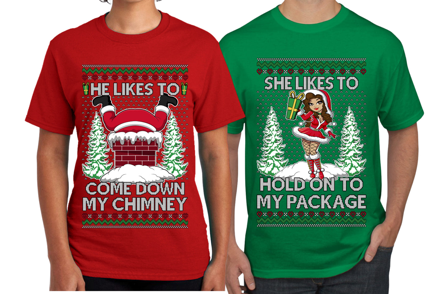 Come Down My Chimney Hold My Package Sweater Girlfriend Boyfriend Gift His and Hers Matching Ugly Christmas Couple T-Shirt
