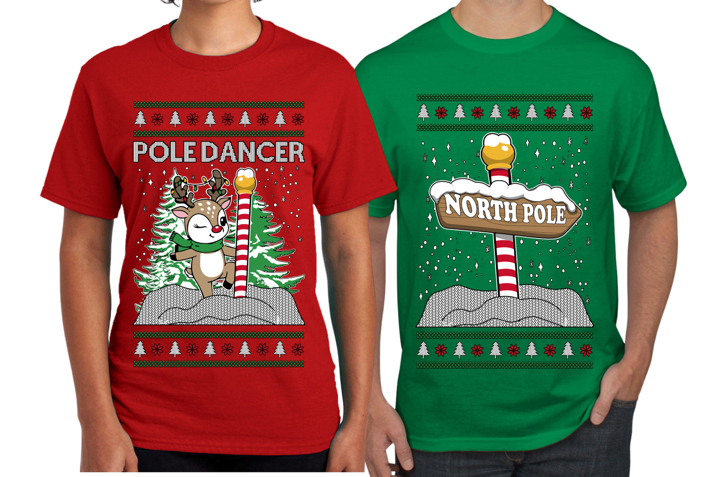 North Pole, Pole Dancer Sweater Girlfriend Boyfriend Gift His and Hers Matching Ugly Christmas Couple T-Shirt