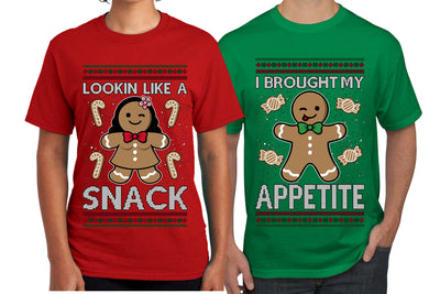 I Brought My Appetitie Lookin Like A Snack Sweater Girlfriend Boyfriend Gift His and Hers Matching Ugly Christmas Couple T-Shirt