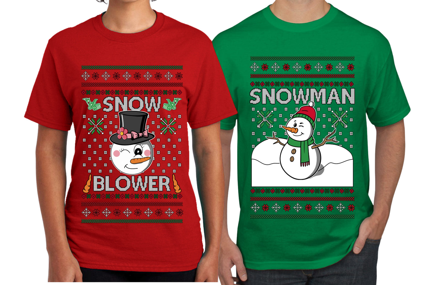 Snow Blower Snowman Sweater Girlfriend Boyfriend Gift His and Hers Matching Ugly Christmas Couple T-Shirt