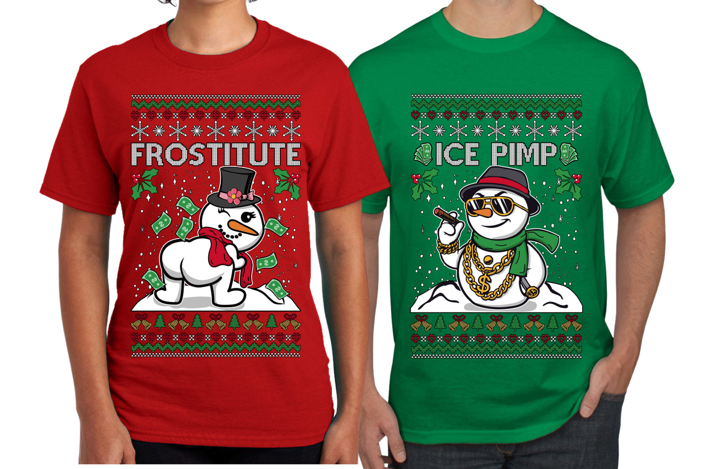 Frostitute Ice Pimp Snowmen Sweater Girlfriend Boyfriend Gift His and Hers Matching Ugly Christmas Couple T-Shirt
