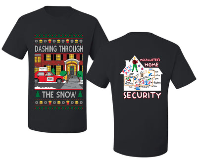 Dashing Through The Snow Classic 90s Holiday Movie Front and Back Unisex Ugly Christmas Sweater Men's T-Shirt