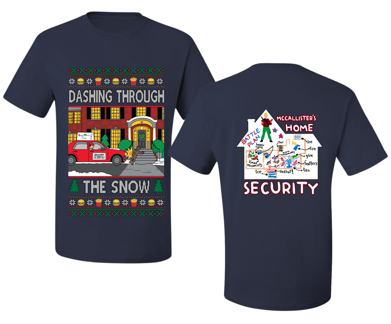 Dashing Through The Snow Classic 90s Holiday Movie Front and Back Unisex Ugly Christmas Sweater Men's T-Shirt