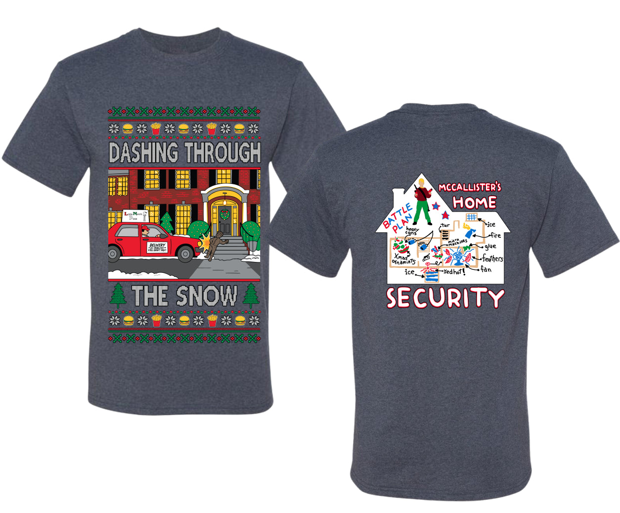 Dashing Through The Snow Classic 90s Holiday Movie Front and Back Unisex Ugly Christmas Sweater Men's T-Shirt