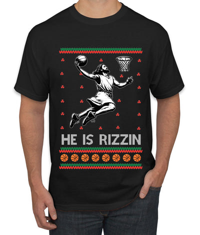 He Is Rizzin, Ugly Christmas Sweater Unisex Men's T-Shirt