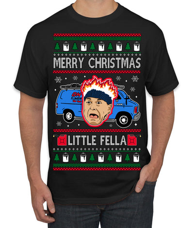 Merry Christmas Little Fella Funny 90s Harry Movie Quote Ugly Christmas Sweater Men's T-Shirt