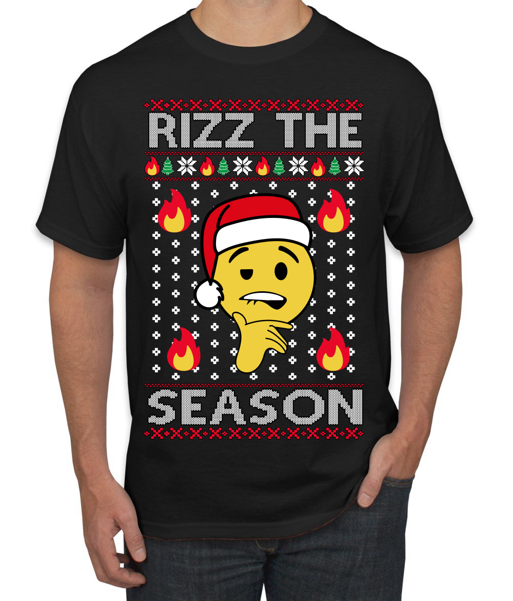 Rizz the Season Viral Internet Fire Emoji Face Meme Ugly Christmas Sweater Men's T-Shirt