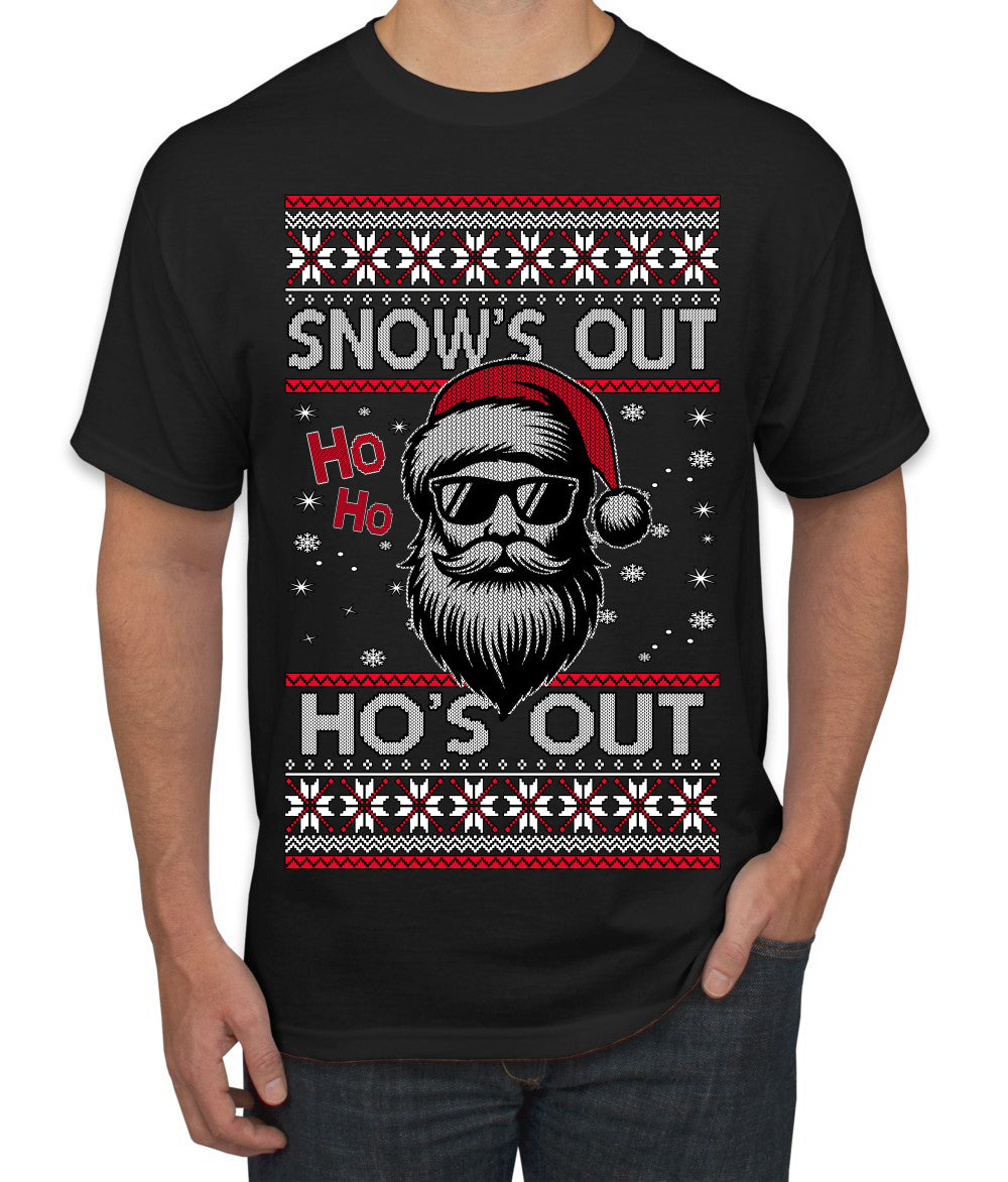 Snow's Out Hos Out | Funny Santa Claus Ugly Christmas Sweater Men's T-Shirt