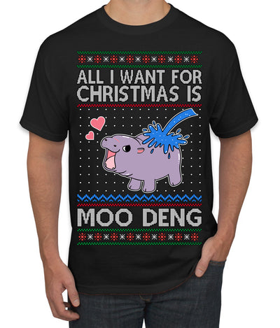 All I Want for Christmas is Moo Deng Cute Pygmy Hippo Ugly Christmas Sweater Men's T-Shirt