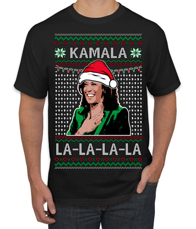 Kamala La La Funny Santa Hat Classic Xmas Song Carol Ugly Christmas Sweater Men's T-Shirt