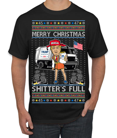 Donald Trump Merry Christmas Shitter's Full Cousin Eddie Ugly Christmas Sweater Men's T-Shirt