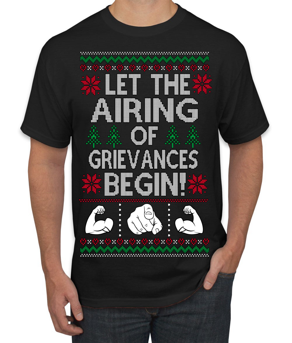 Let the Airing of Grievances Begin Funny TV Sitcom Festivus Ugly Christmas Sweater Men's T-Shirt