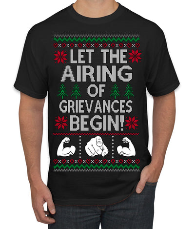 Let the Airing of Grievances Begin Funny TV Sitcom Festivus Ugly Christmas Sweater Men's T-Shirt