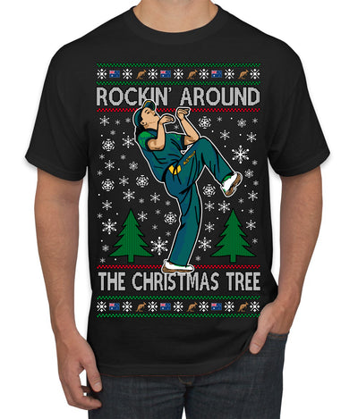 Rockin Around the Christmas Tree Raygun Viral Breakdancer Ugly Christmas Sweater Men's T-Shirt