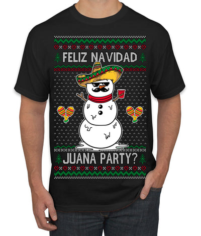 Feliz Navidad Juana Party Funny Spanish Drinking Cerveza Ugly Christmas Sweater Men's T-Shirt