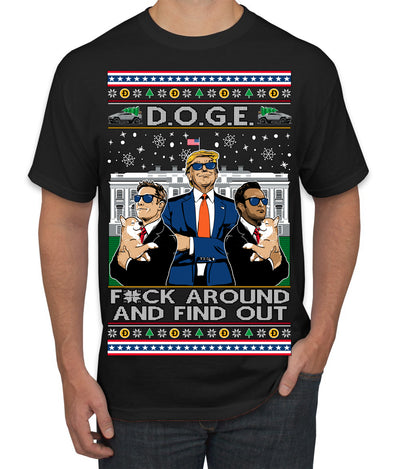 Doge F Around and Find Out Donald Trump Elon Vivek MAGA Ugly Christmas Sweater Men's T-Shirt