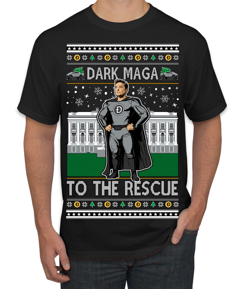 Dark MAGA to the Rescue Elon Superhero Doge Crypto Ugly Christmas Sweater Men's T-Shirt