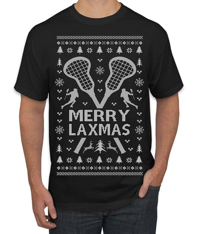 Merry Laxmas Funny Lacrosse Sports LAX Teen Sports Pun Ugly Christmas Sweater Men's T-Shirt