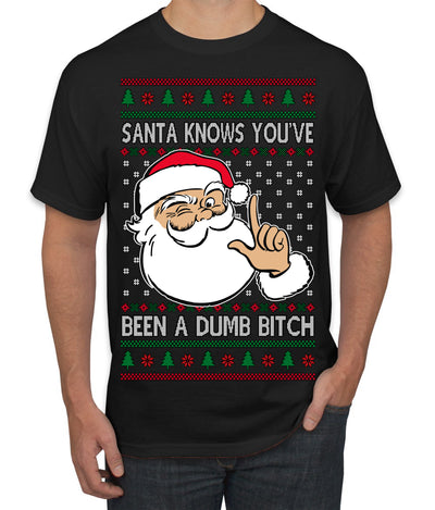 Santa Knows You've Been a Dumb Bitch Funny Vulgar Dirty Ugly Christmas Sweater Men's T-Shirt