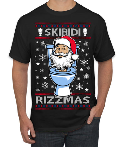 Skibidi Rizzmas Funny Toilet Video Viral Brain Rot Meme, Gen Z Alpha Slang Brainrot Memes Ugly Christmas Sweater Men's T-Shirt