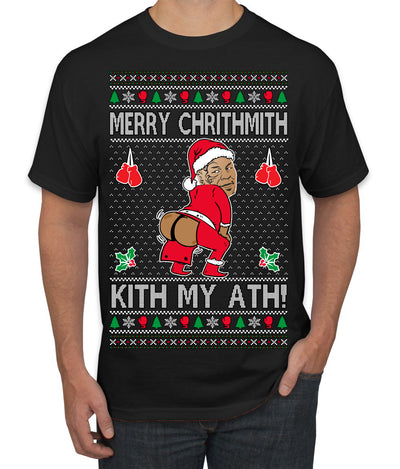 Merry Chrithmith Kith My Ath, Funny Butt Dancing, Viral Kiss My Ass Boxing Fight Meme, Men Women Ugly Christmas Sweater Men's T-Shirt