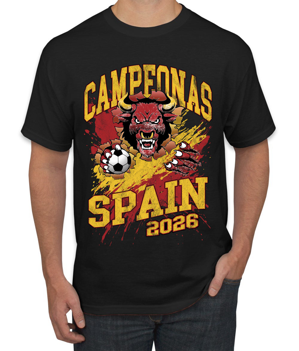 Spain Soccer Campeonas Fan Shirt Fierce Bull and Soccer Ball Spanish Game Day Gift Tee for Men Women Sports Men's T-Shirt