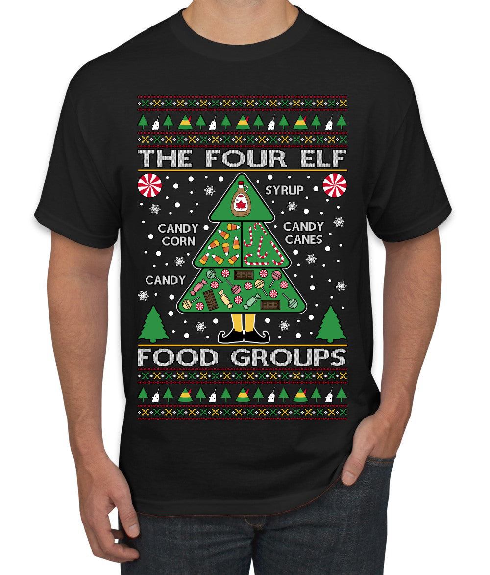 The Four Elf Food Groups Candy Canes Syrup Funny Ugly Christmas Sweater Men's T-Shirt