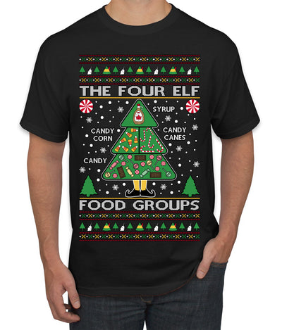 The Four Elf Food Groups Candy Canes Syrup Funny Ugly Christmas Sweater Men's T-Shirt