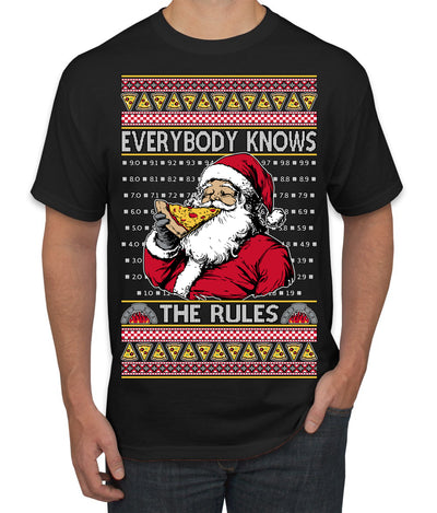 Everybody Knows the Rules Funny Santa Claus Pizza Score Ugly Christmas Sweater Men's T-Shirt