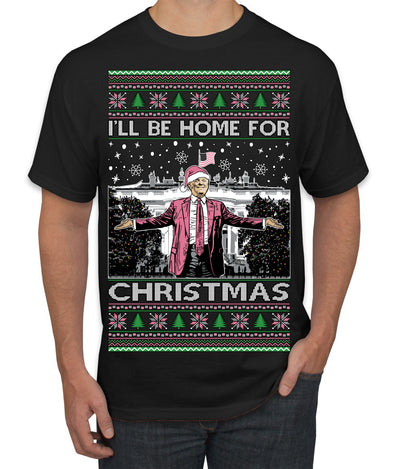 I'll Be Home for Christmas Pink Suit | Funny Santa Clause President Donald Trump Ugly Christmas Sweater Men's T-Shirt