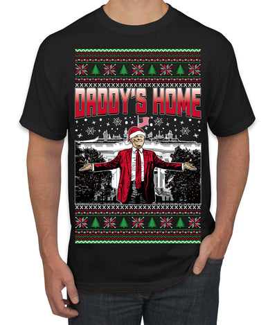 Daddy's Home Red Suit, I'll Be Home for Christmas | Funny Santa Clause President Donald Trump Ugly Christmas Sweater Men's T-Shirt