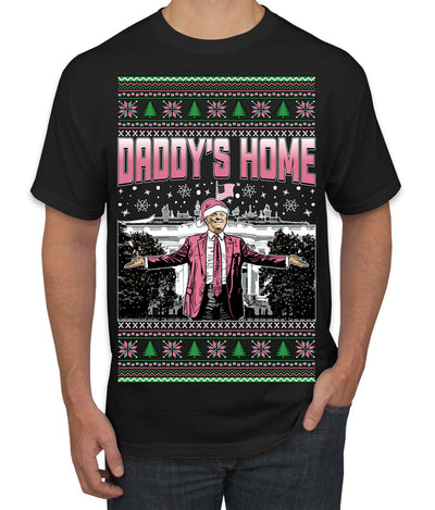 Daddy's Home Pink Suit, I'll Be Home for Christmas | Funny Santa Clause President Donald Trump Ugly Christmas Sweater Men's T-Shirt