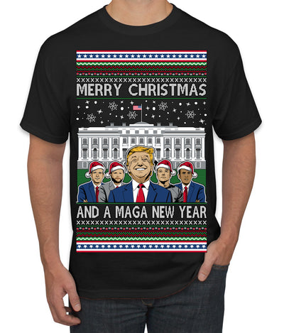 Merry Christmas and a MAGA New Year 2025 Ugly Christmas Sweater Men's T-Shirt