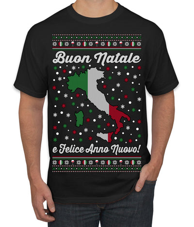 Buon Natale e Felice Anno Nuovo! Merry Christmas and Happy New Year Ugly Christmas Sweater Men's T-Shirt
