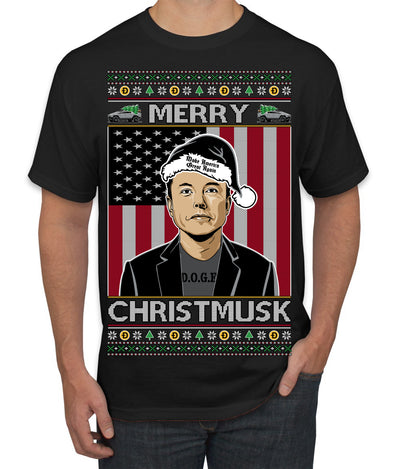 Merry Christmusk Funny Dark MAGA Santa Elon Doge Meme Ugly Christmas Sweater Men's T-Shirt