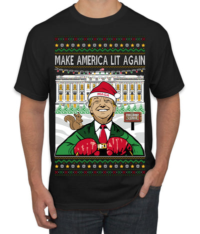 Make America Lit Again Funny Trump 2024 White House MAGA Ugly Christmas Sweater Men's T-Shirt