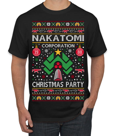 Nakatomi Corporation Christmas Party 1988 Plaza Logo, Classic Die Hard McClane 80s Xmas Movie Quote Ugly Christmas Sweater Men's T-Shirt