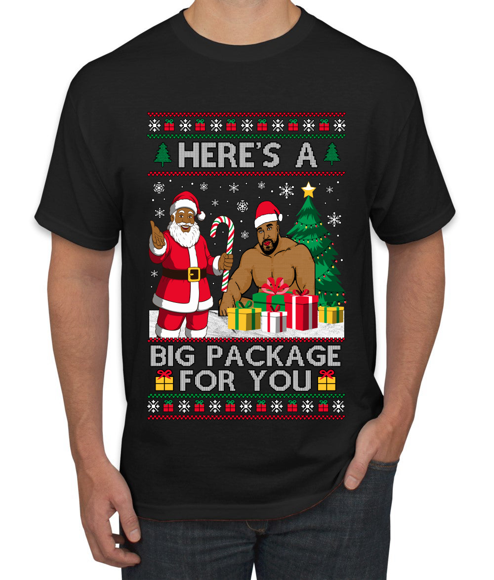 Here's A Big Package For You Black Santa Christmas Sweater, Ugly Christmas Sweater Men's T-Shirt