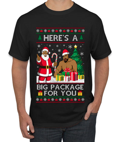 Here's A Big Package For You Black Santa Christmas Sweater, Ugly Christmas Sweater Men's T-Shirt