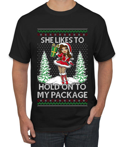 Hold My Package, Ugly Christmas Sweater Unisex Unisex Men's T-Shirt