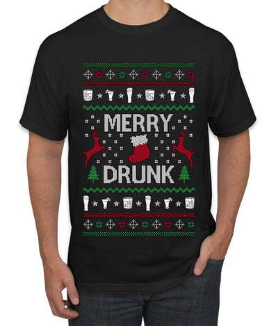 Merry Drunk, Ugly Christmas Sweater Unisex Unisex Men's T-Shirt
