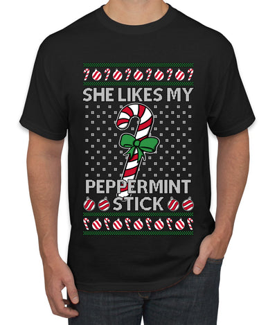 She Likes My Peppermint Stick, Ugly Christmas Sweater Unisex Men's T-Shirt