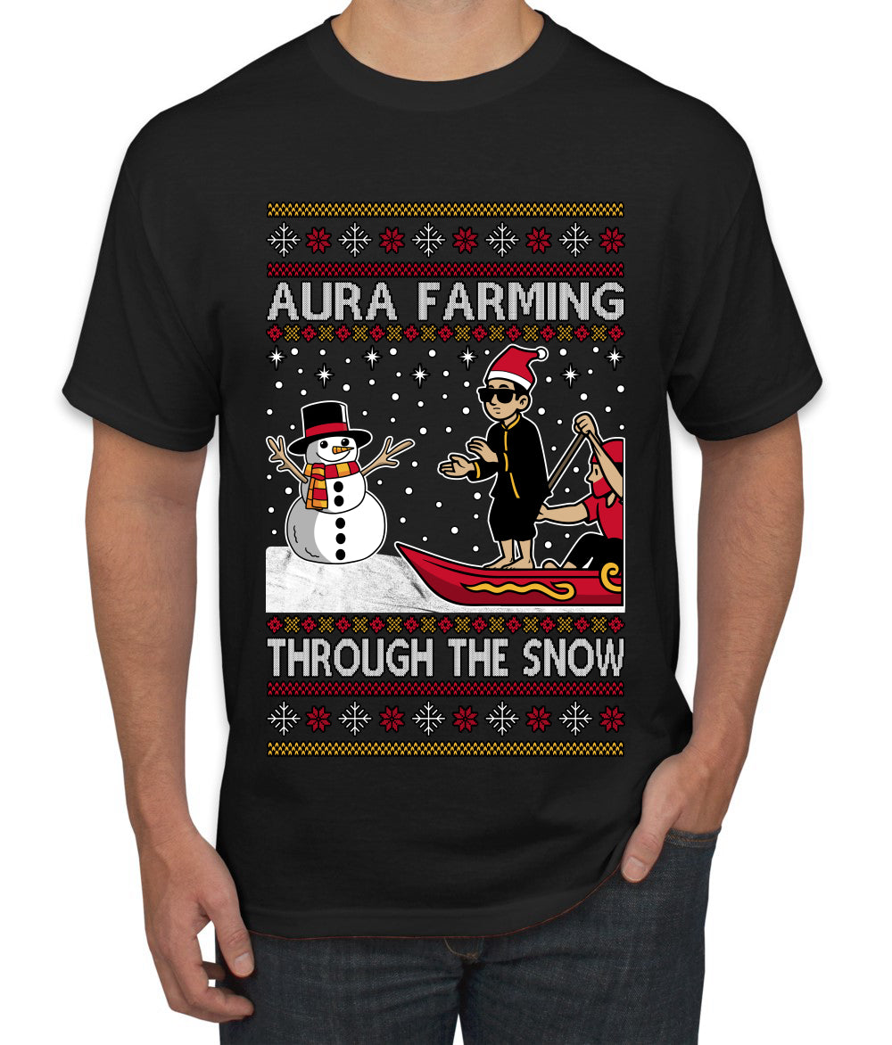 Aura Farming Through The Snow Meme, Ugly Christmas Sweater Unisex Men's T-Shirt