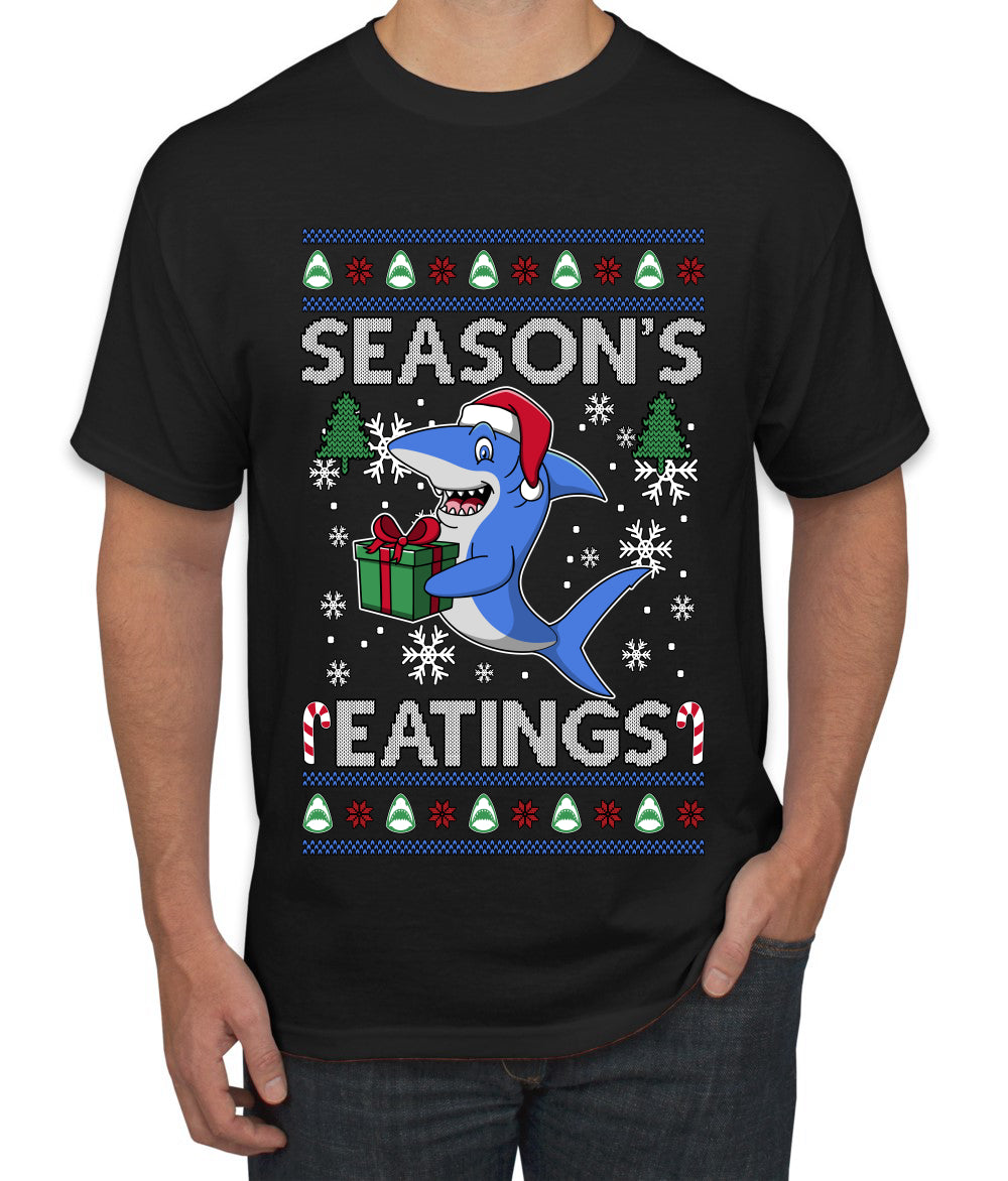 Season's Eatings Shark, Ugly Christmas Sweater Unisex Men's T-Shirt