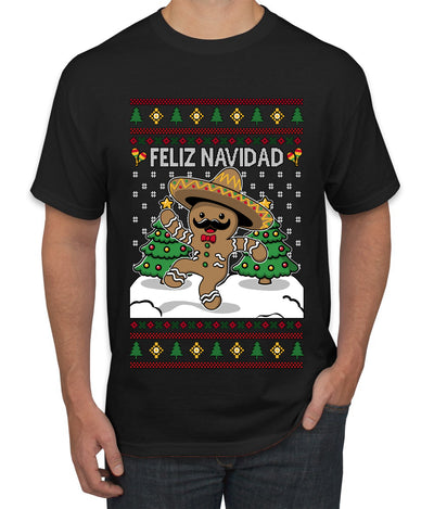 Feliz Navidad Dancing Gingerbread Man, Ugly Christmas Sweater Unisex Men's T-Shirt