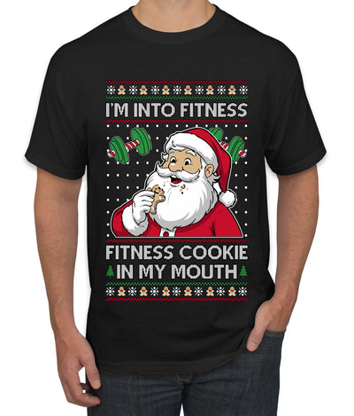 I'm Into Fitness Cookie In My Mouth Santa, Ugly Christmas Sweater Unisex Men's T-Shirt